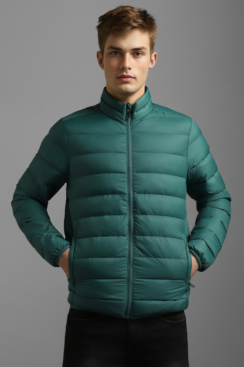 Men Casual Green Solid Jackets-Green