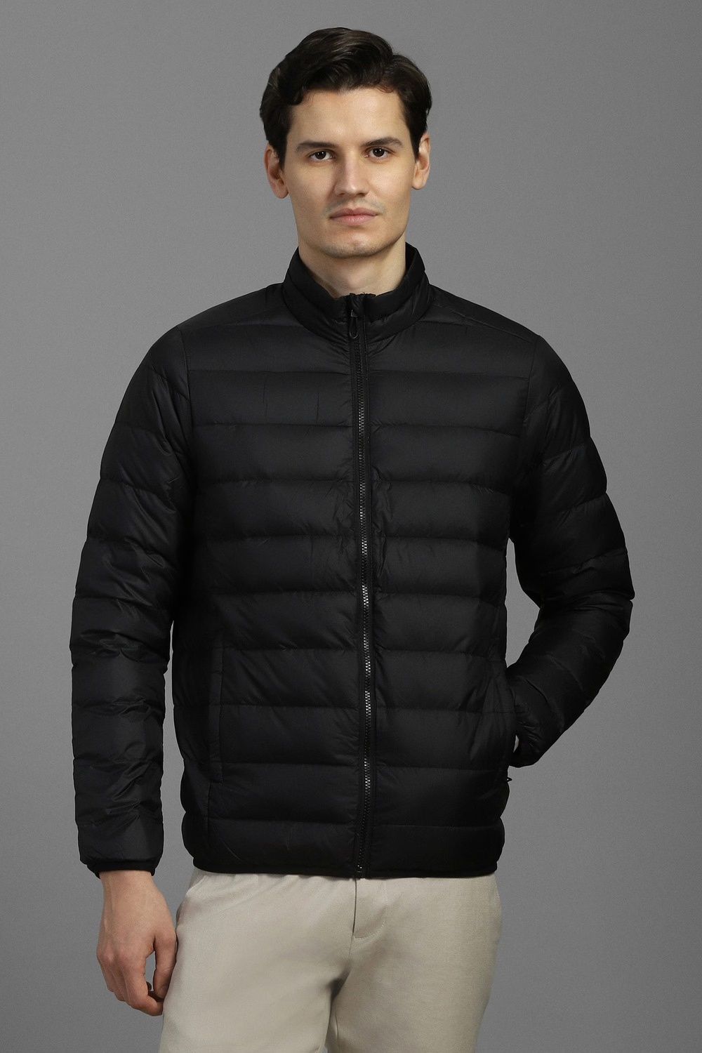 Men Casual Black Solid Jackets-Black