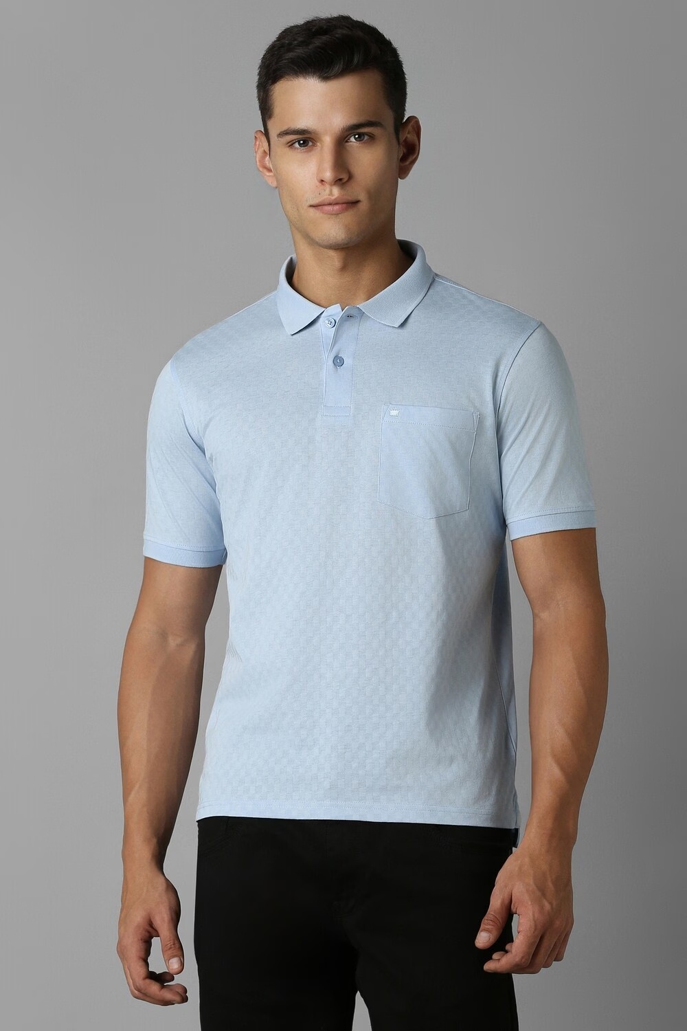 Men Blue Print Polo Neck T-shirt-Blue
