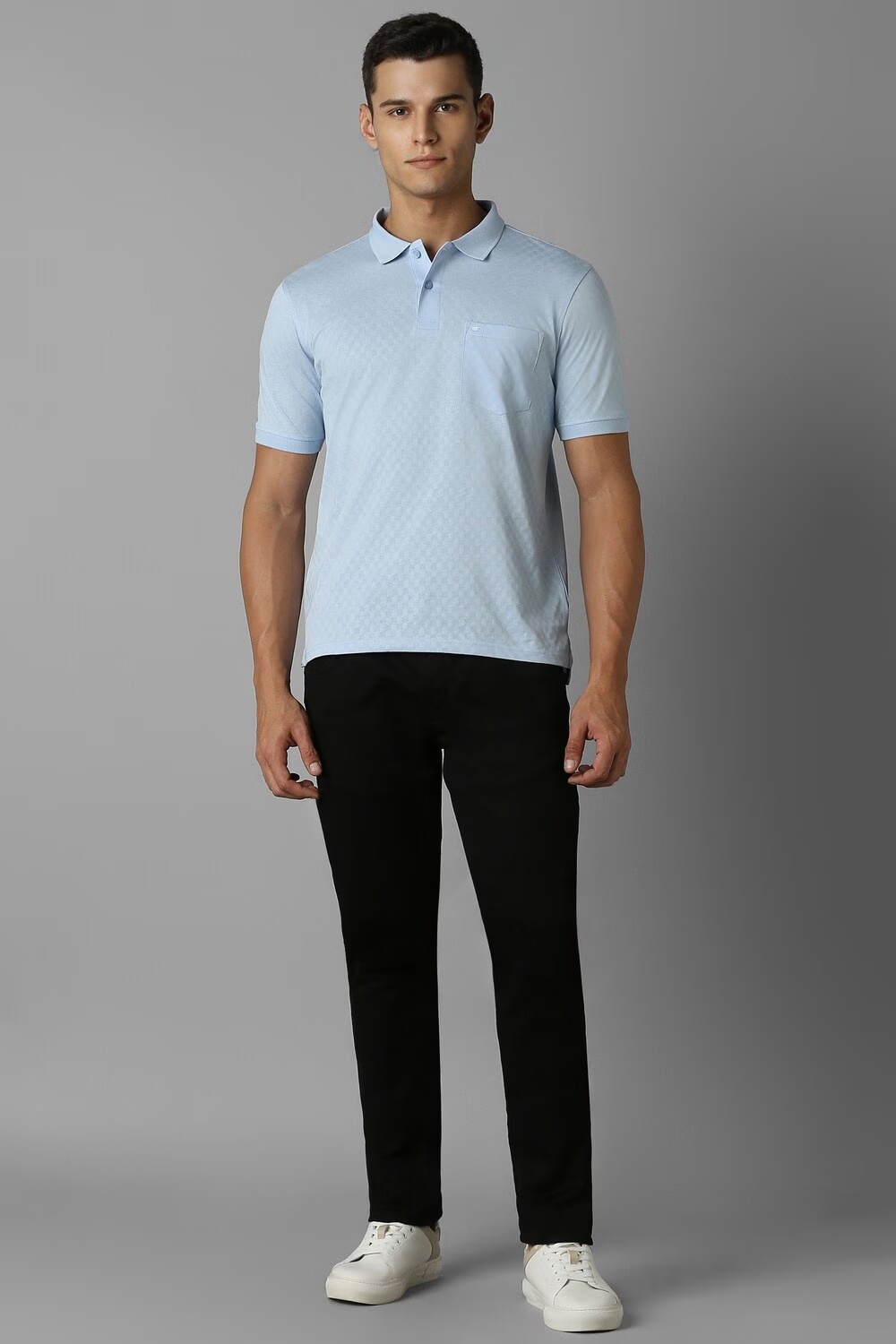 Men Blue Print Polo Neck T-shirt-Blue