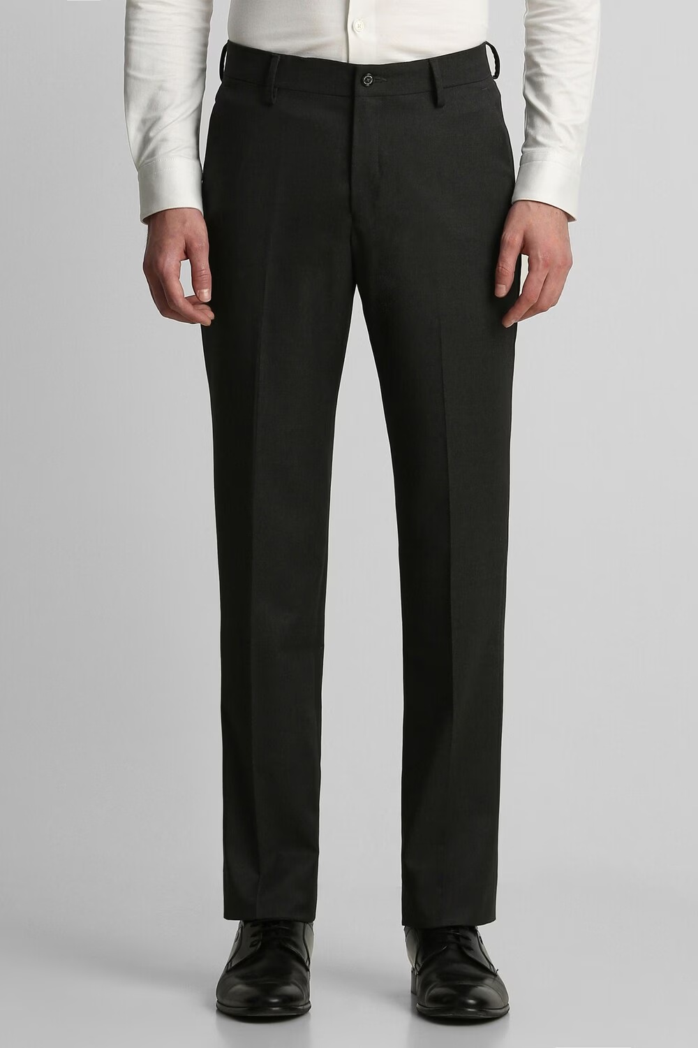Men Grey Regular Fit Textured Flat Front Formal Trousers-Grey