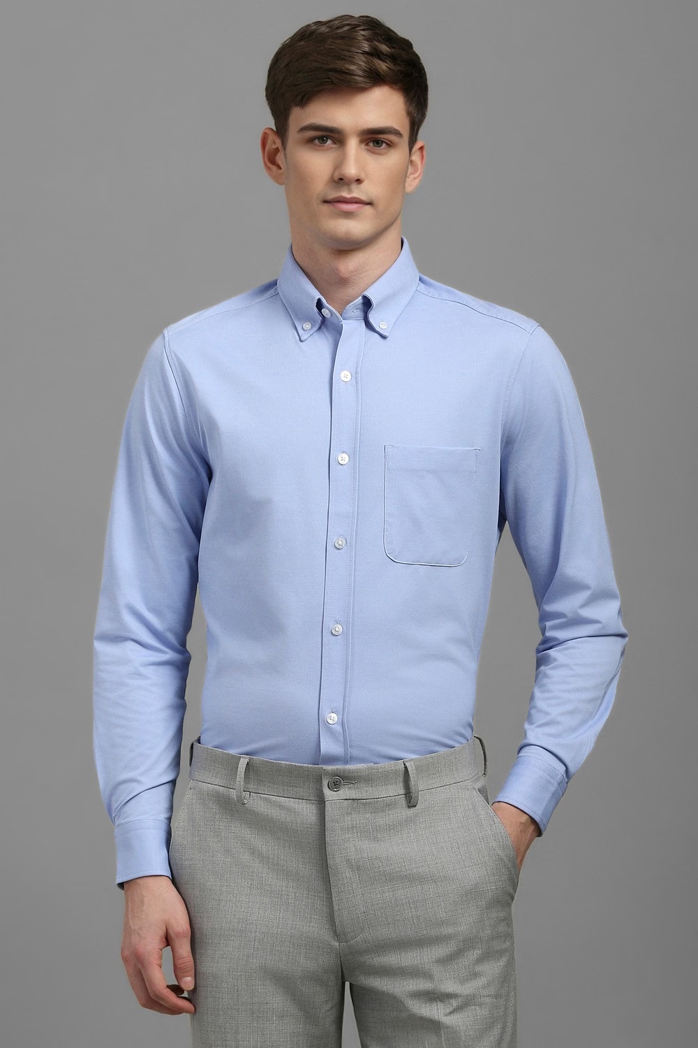 Men Blue Slim Fit Solid Full Sleeves Formal Shirt-Blue