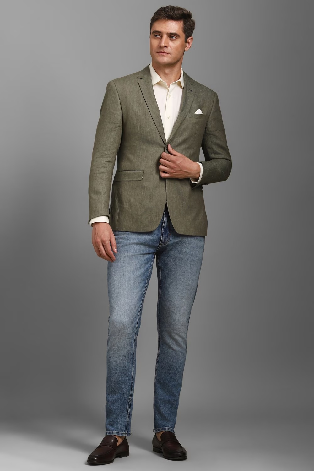 Men Olive Slim Fit Textured Formal Blazer-Olive