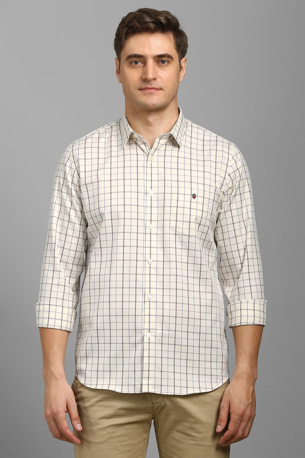 Men Beige Check Full Sleeves Casual Shirt-Beige