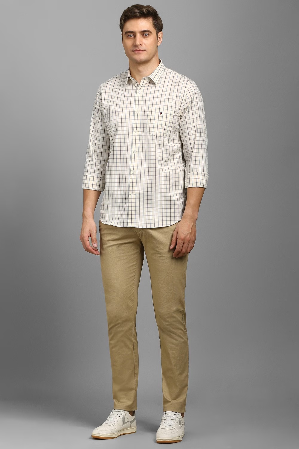 Men Beige Check Full Sleeves Casual Shirt-Beige