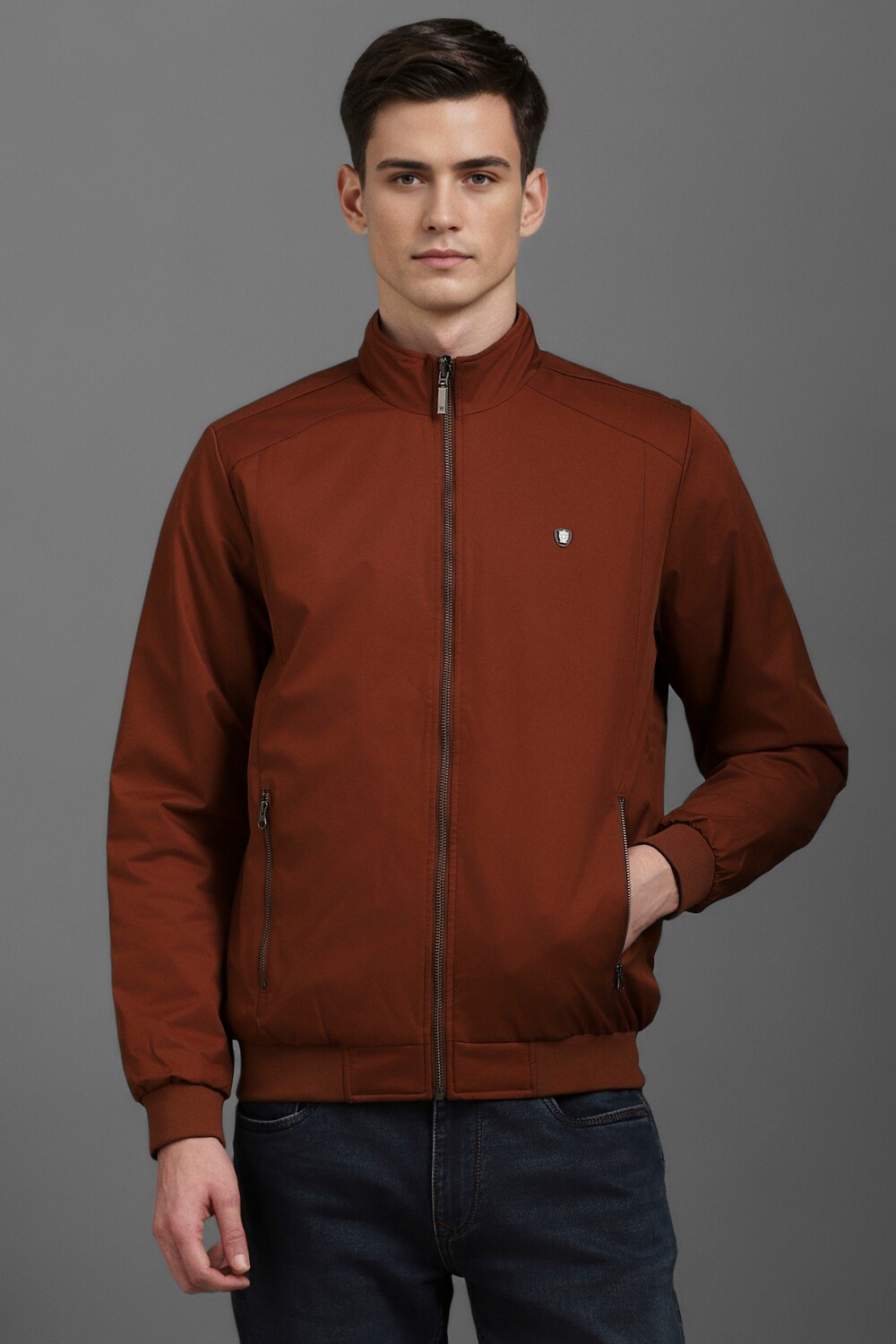 Men Casual Navy Solid Jackets-Navy
