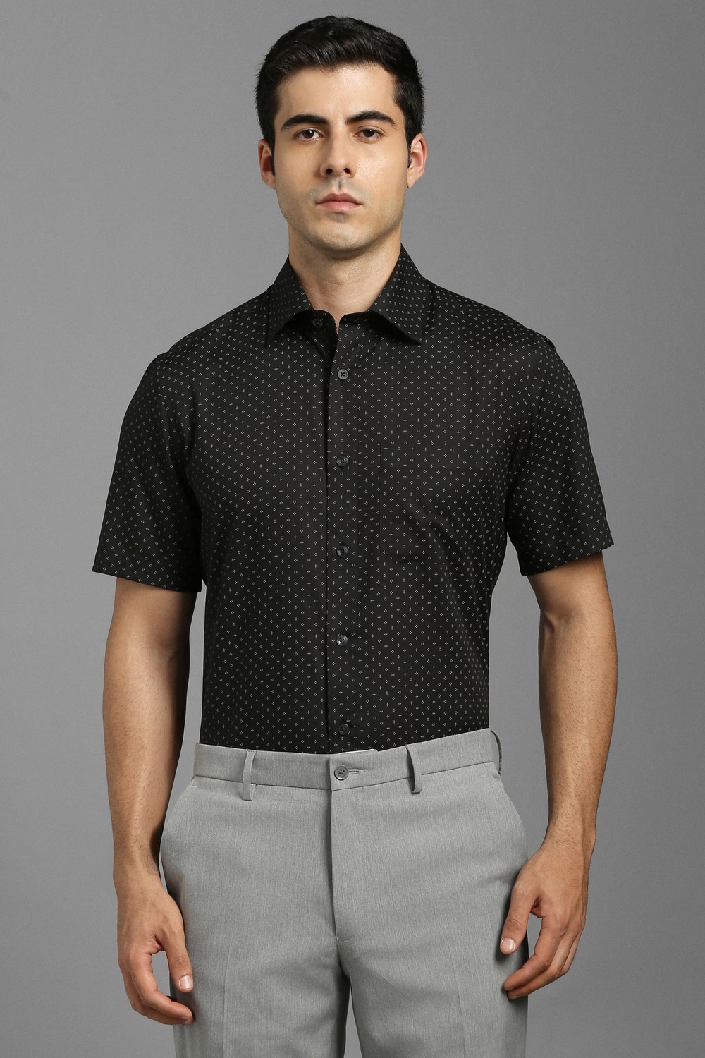 Men Black Print Half Sleeves Formal Shirt-Black