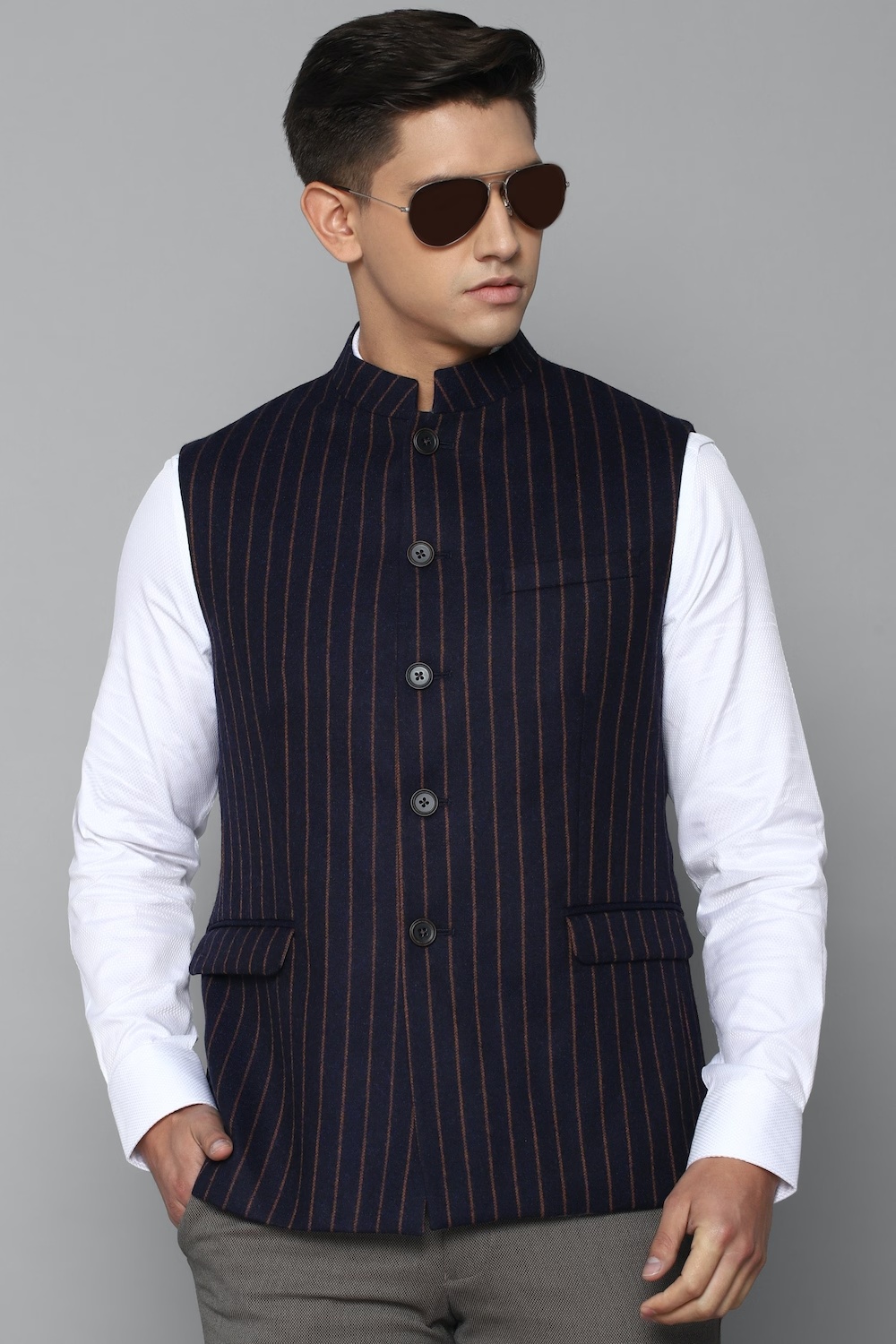 Men Black Stripe Slim Fit Party Nehru Jacket-Black