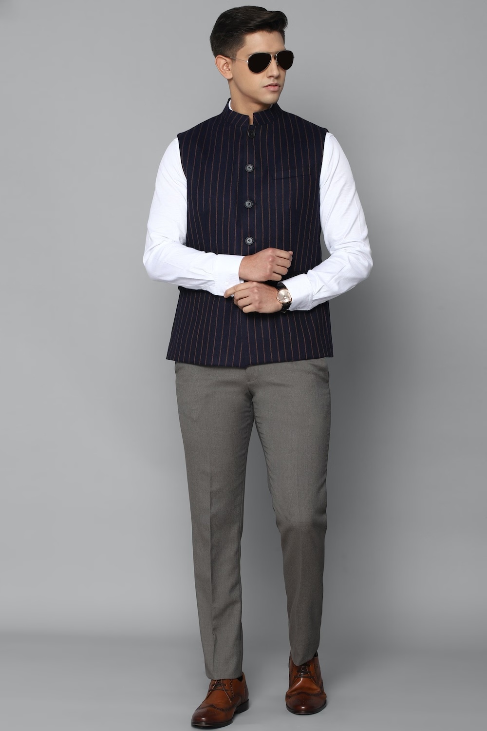 Men Black Stripe Slim Fit Party Nehru Jacket-Black