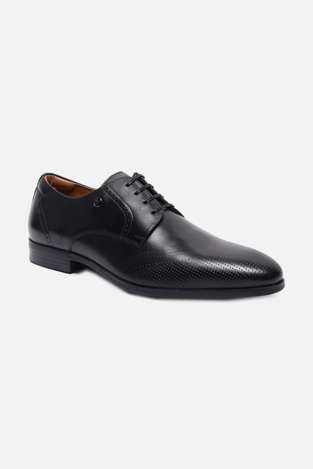 Men Brogue Derby Leather Black Lace Up Shoes-Black