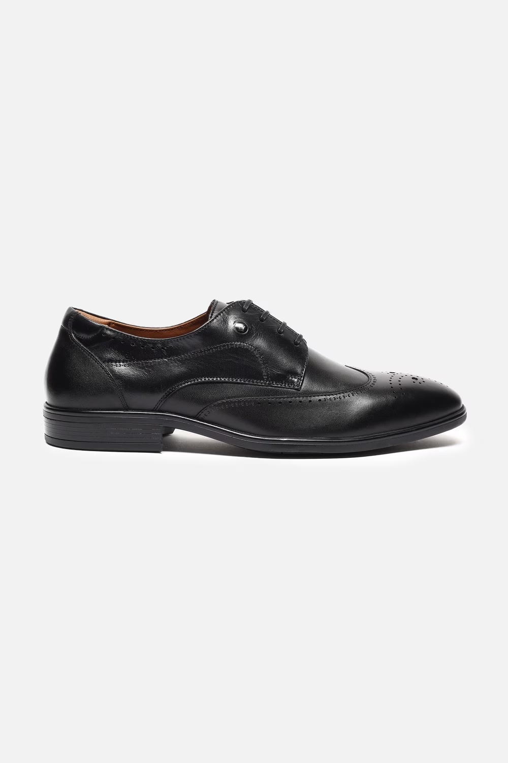 Men Brogue Derby Leather Black Lace Up Shoes-Black