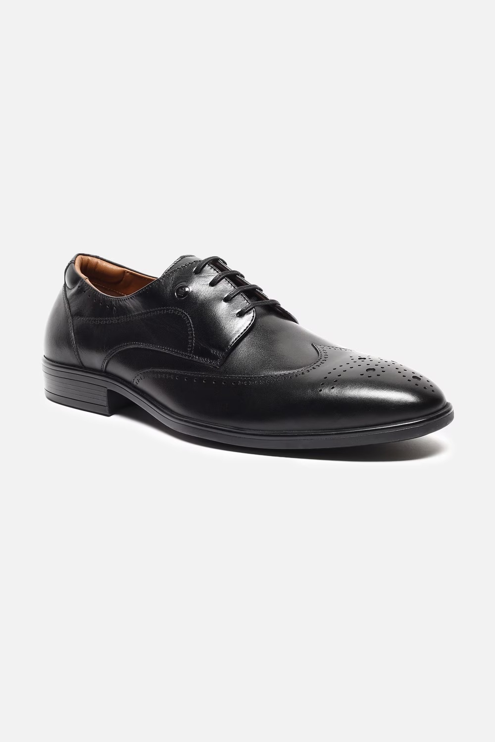 Men Brogue Derby Leather Black Lace Up Shoes-Black