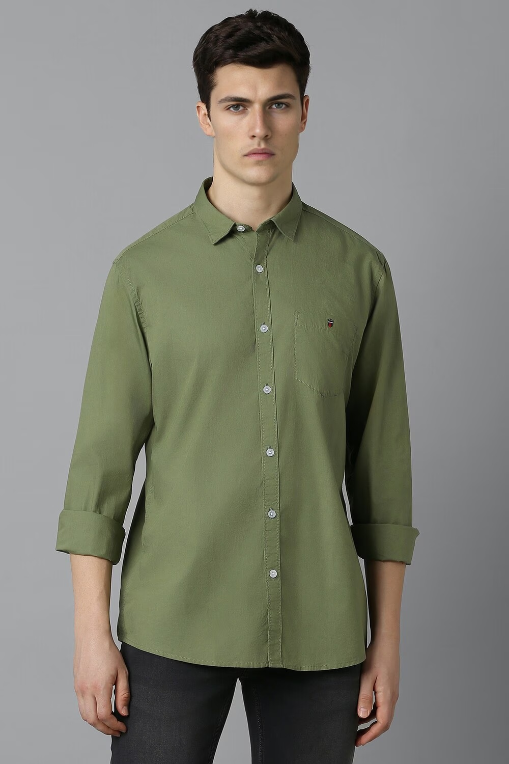 Men Olive Slim Fit Solid Full Sleeves Casual Shirt-Olive
