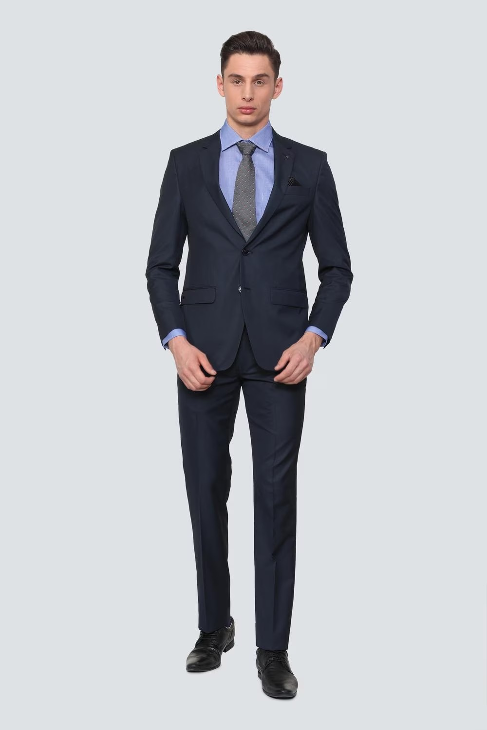 Men Navy Slim Fit Textured Formal Two Piece Suit-Navy