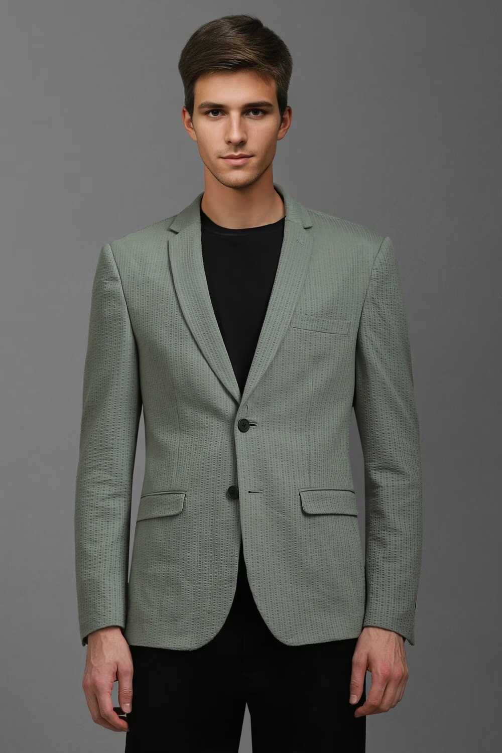 Men Olive Super Slim Fit Textured Casual Blazer-Olive