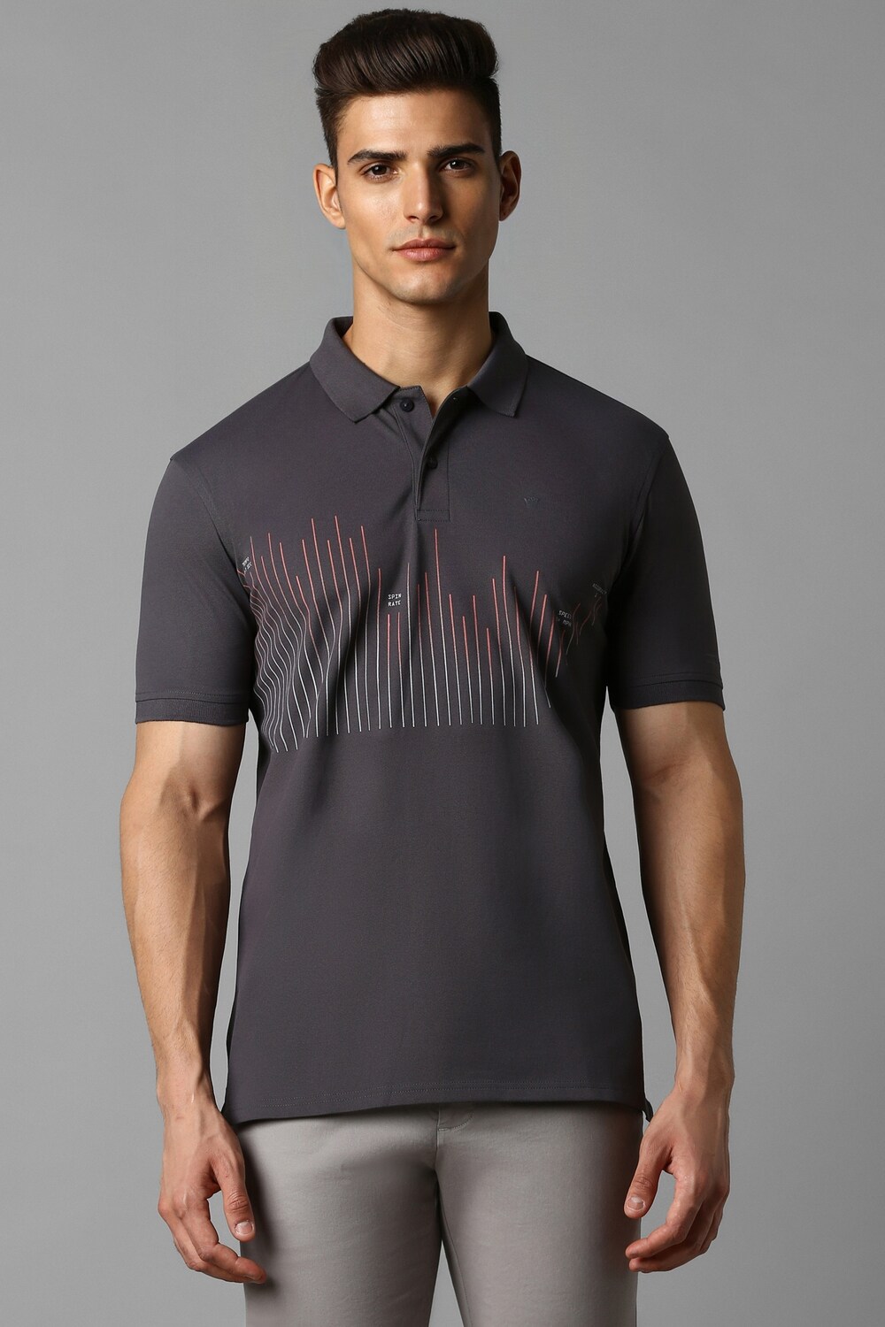 Men Grey Print Polo Neck T-shirt-Grey
