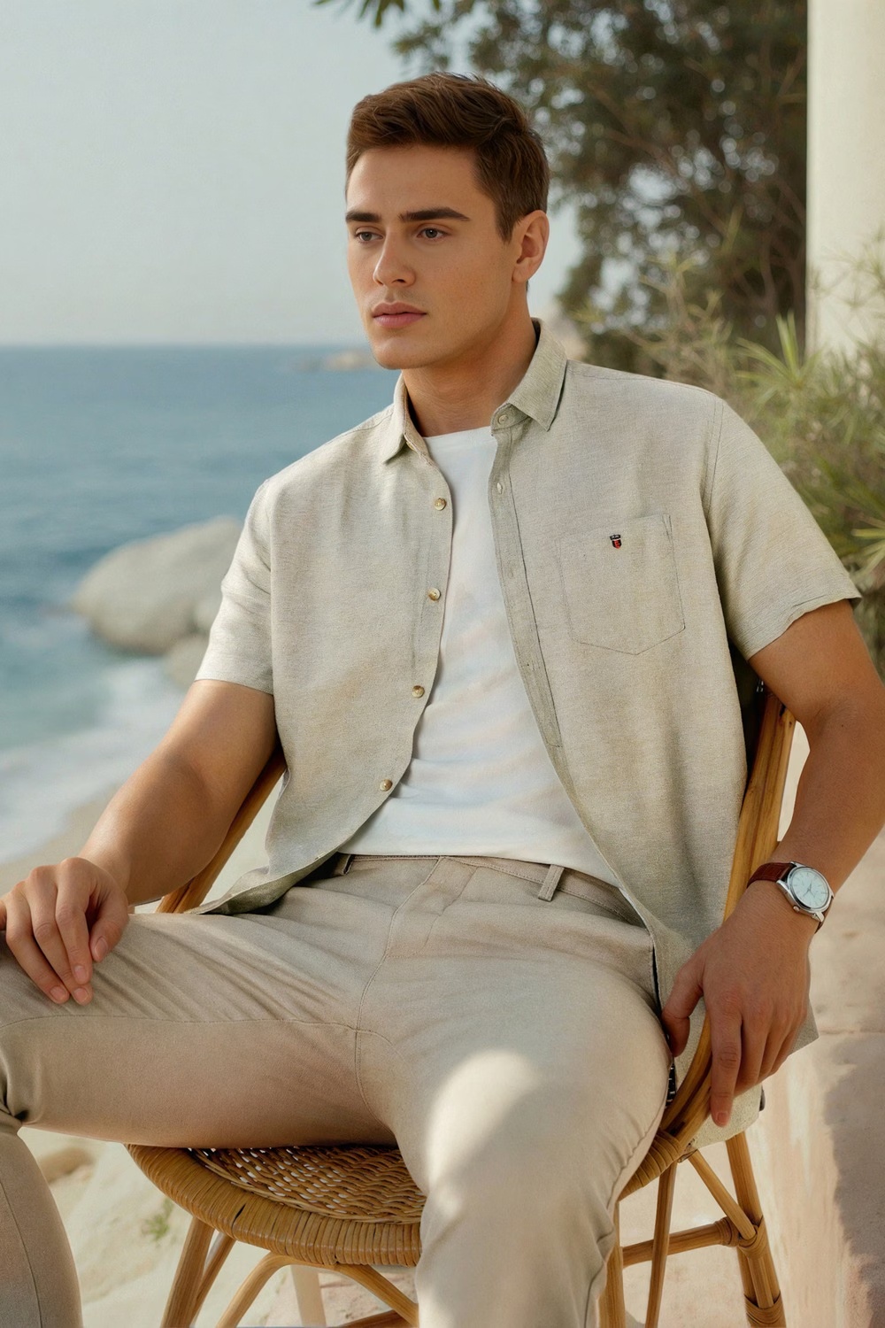 Men Olive Slim Fit Solid Half Sleeves Casual Shirt-Olive