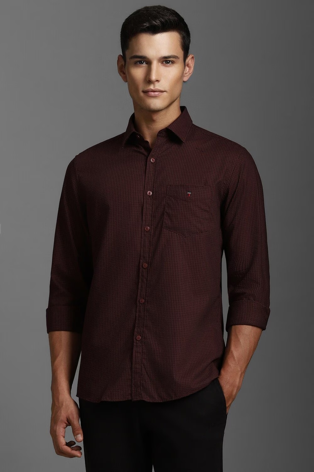 Men Maroon Slim Fit Print Full Sleeves Casual Shirt-Maroon