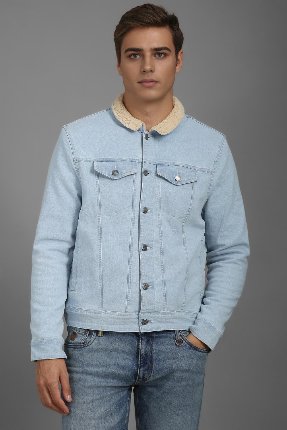 Men Casual Light Blue Solid Jackets-Light Blue