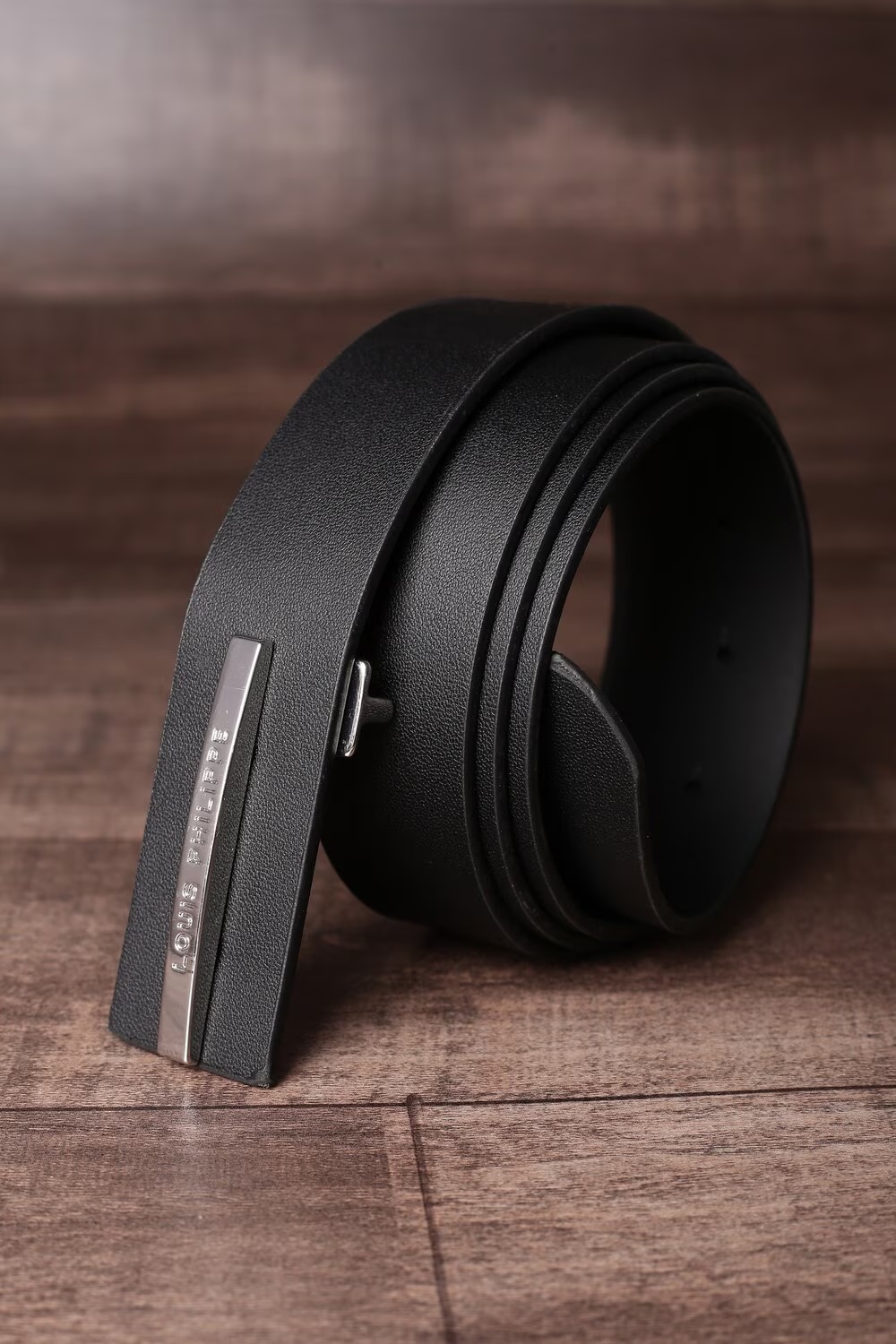 Men Black Solid Leather Formal Belt-Black