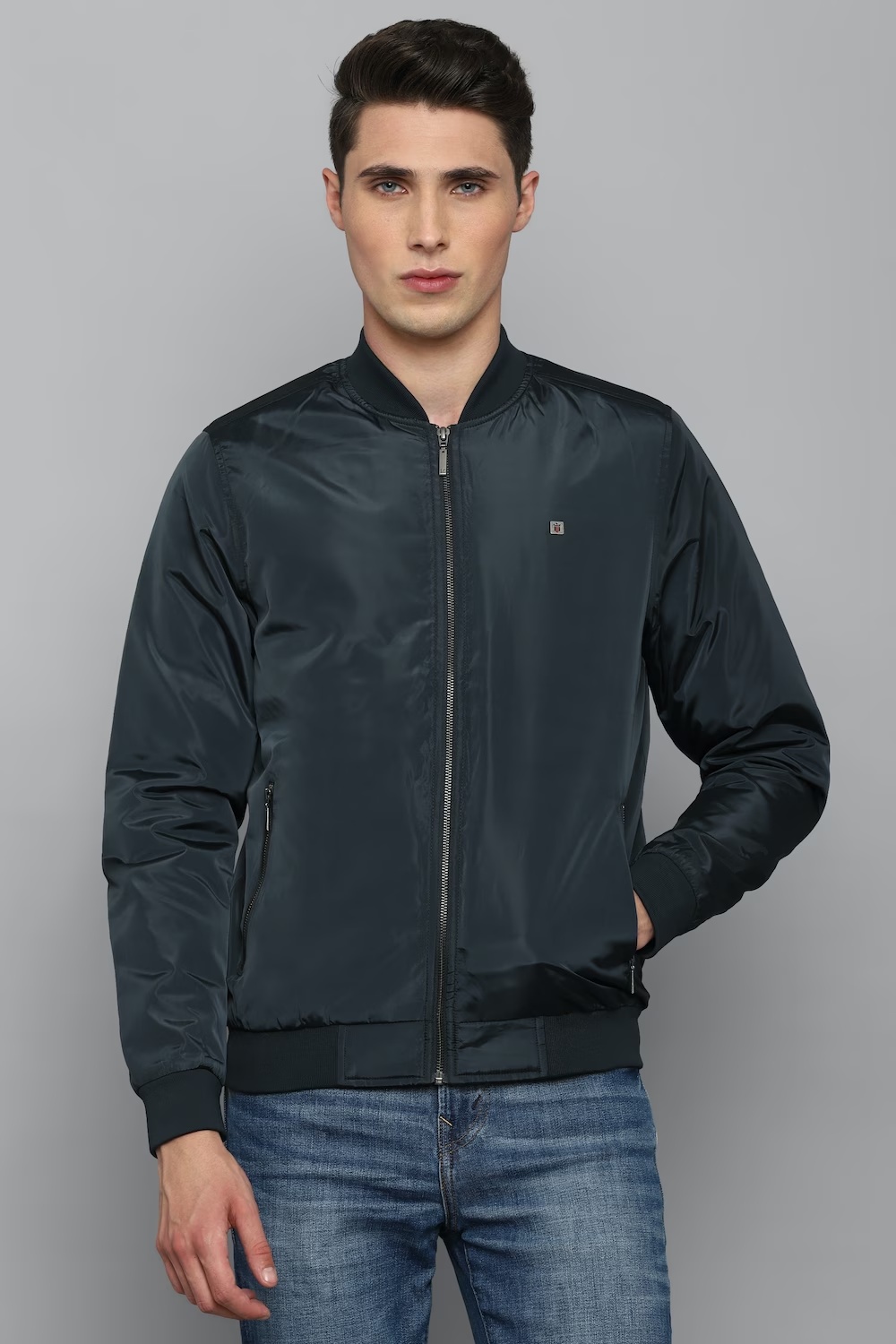 Men Casual Navy Solid Jackets-Navy