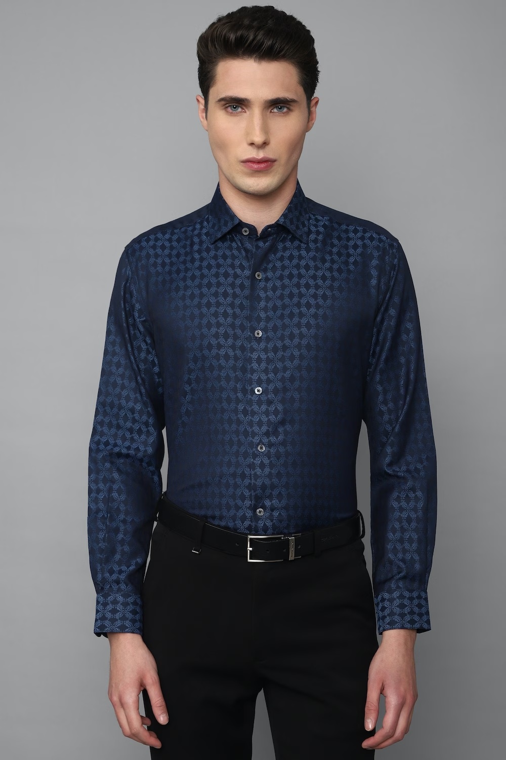 Men Navy Classic Fit Print Full Sleeves Formal Shirt-Navy