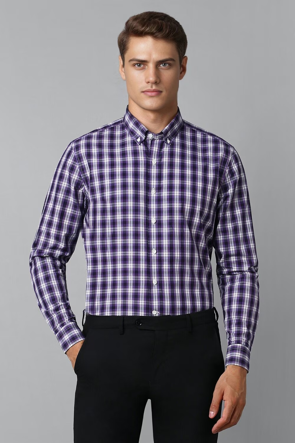 Men Purple Classic Fit Check Full Sleeves Formal Shirt-Purple