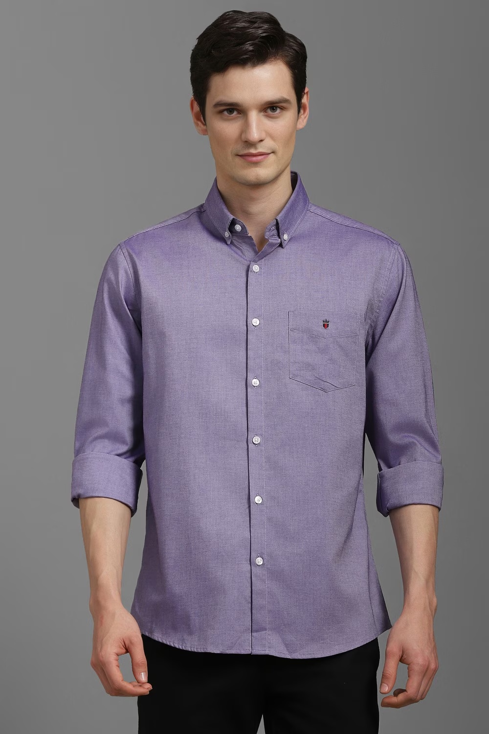 Men Purple Slim Fit Solid Full Sleeves Casual Shirt-Purple