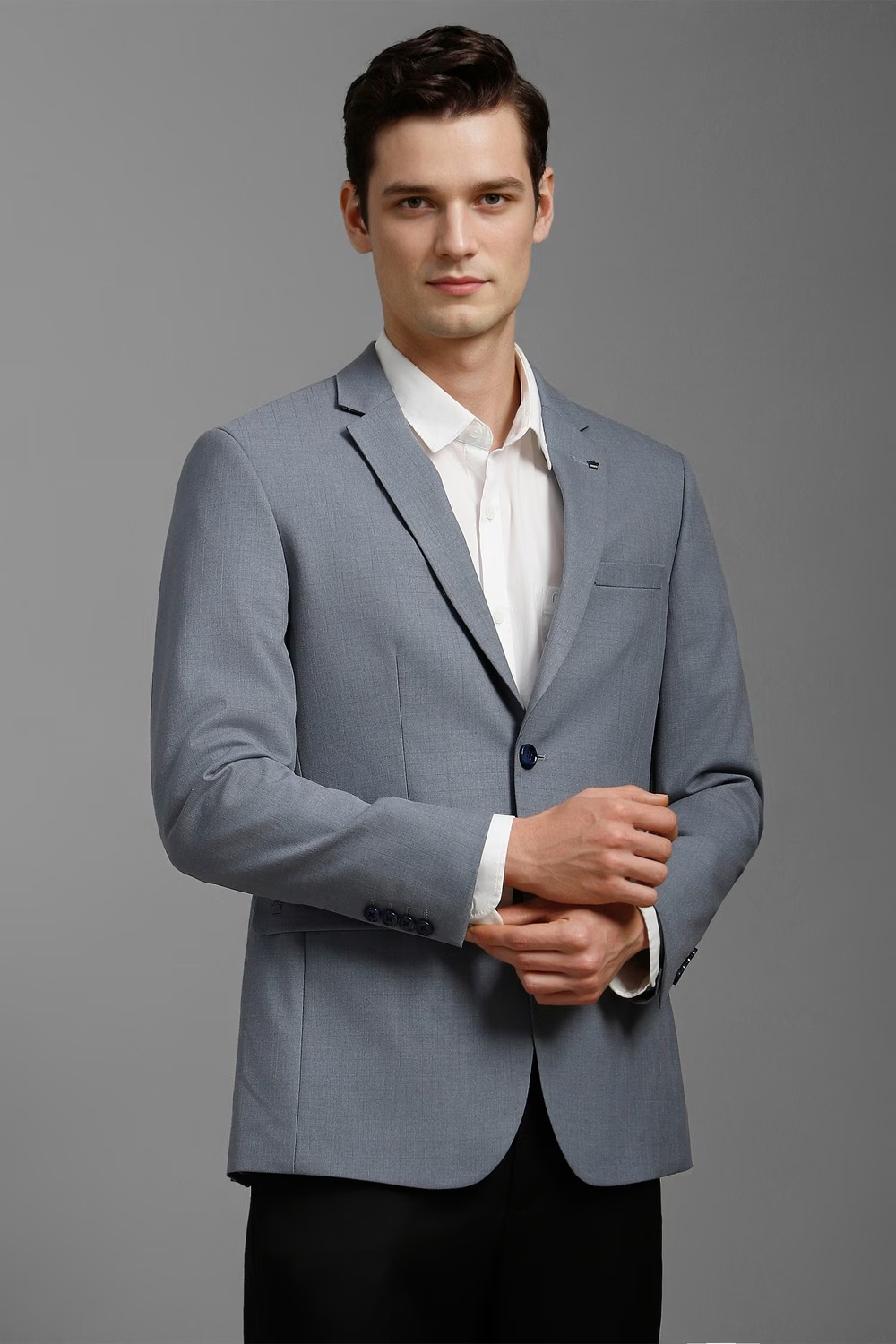 Men Grey Slim Fit Textured Formal Blazer-Grey
