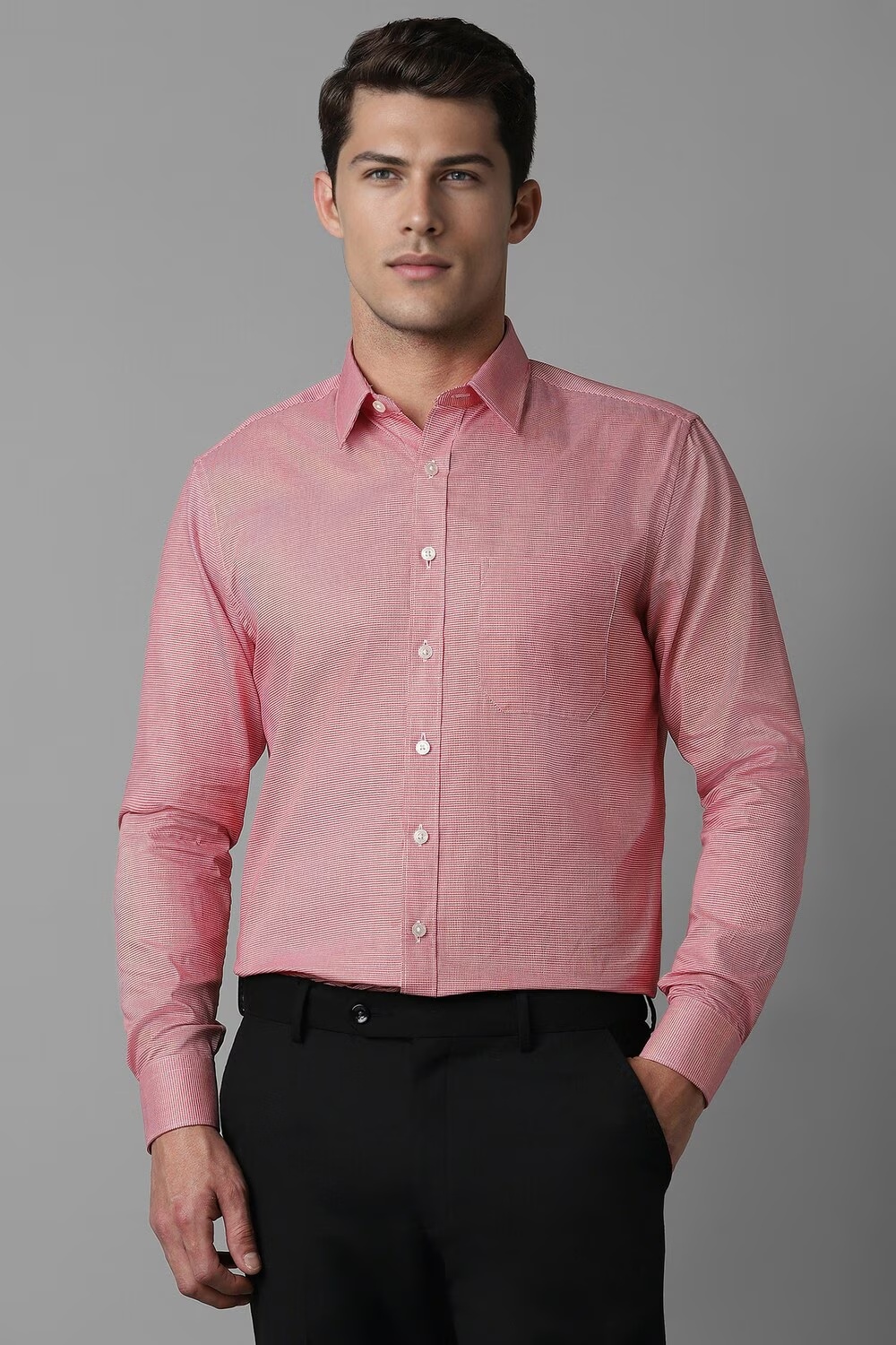 Men Red Slim Fit Print Full Sleeves Formal Shirt-Red