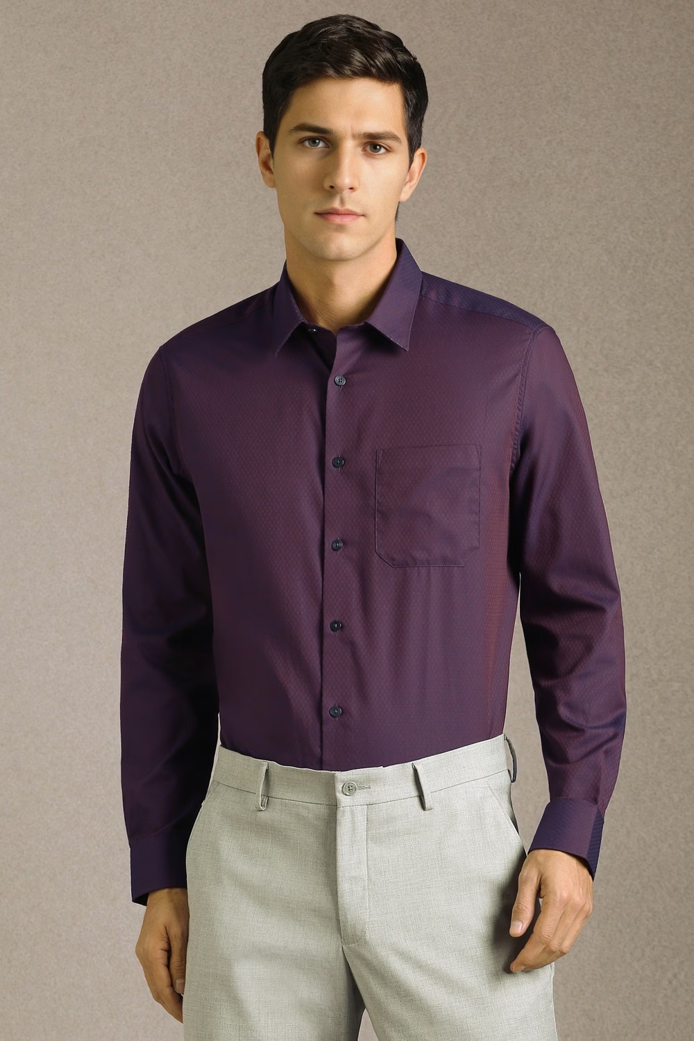 Men Purple Textured Full Sleeves Formal Shirt-Purple