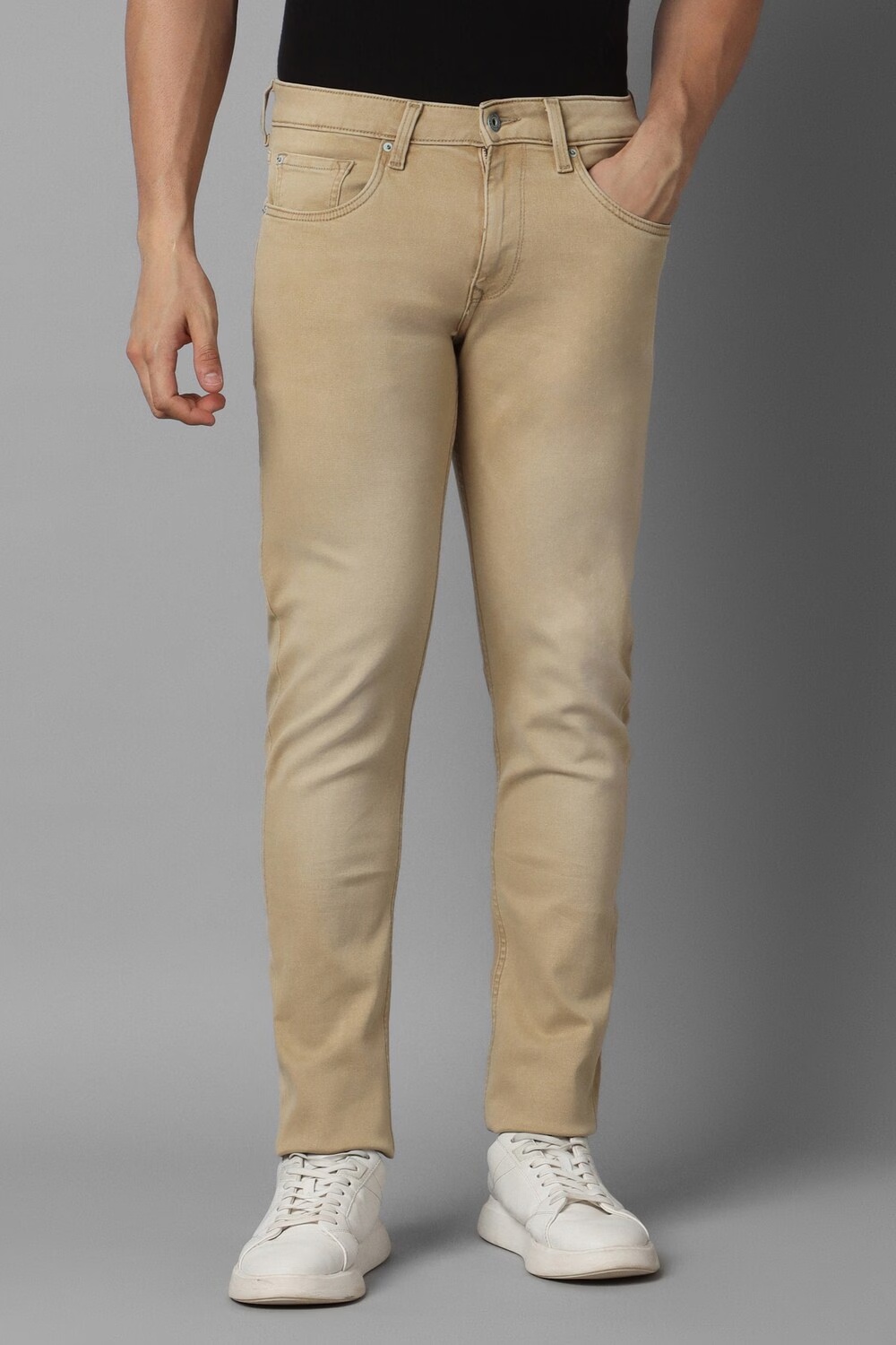 Men Beige Dark Slim Fit Jeans-Beige