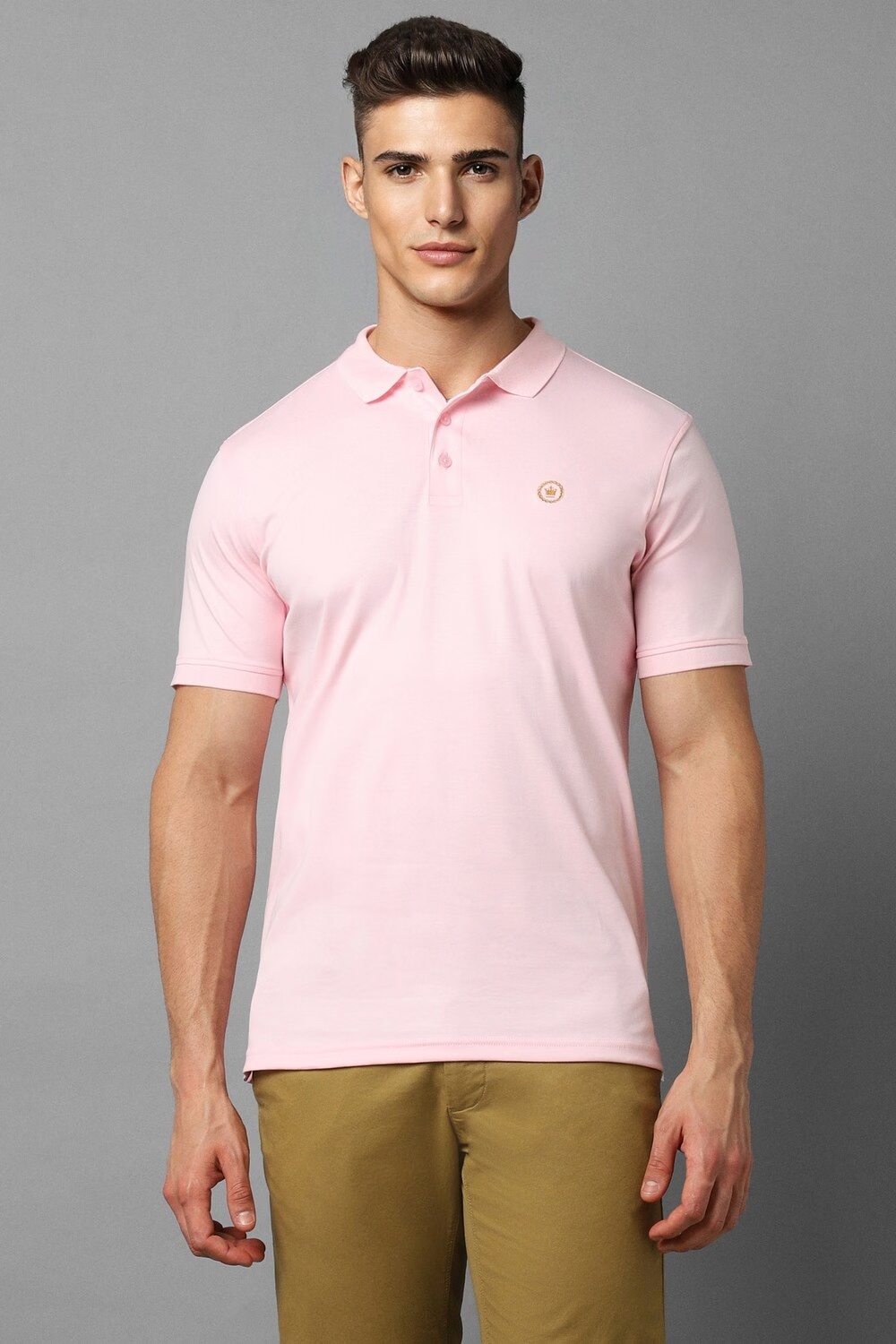 Men Pink Solid Polo Neck T-shirt-Pink