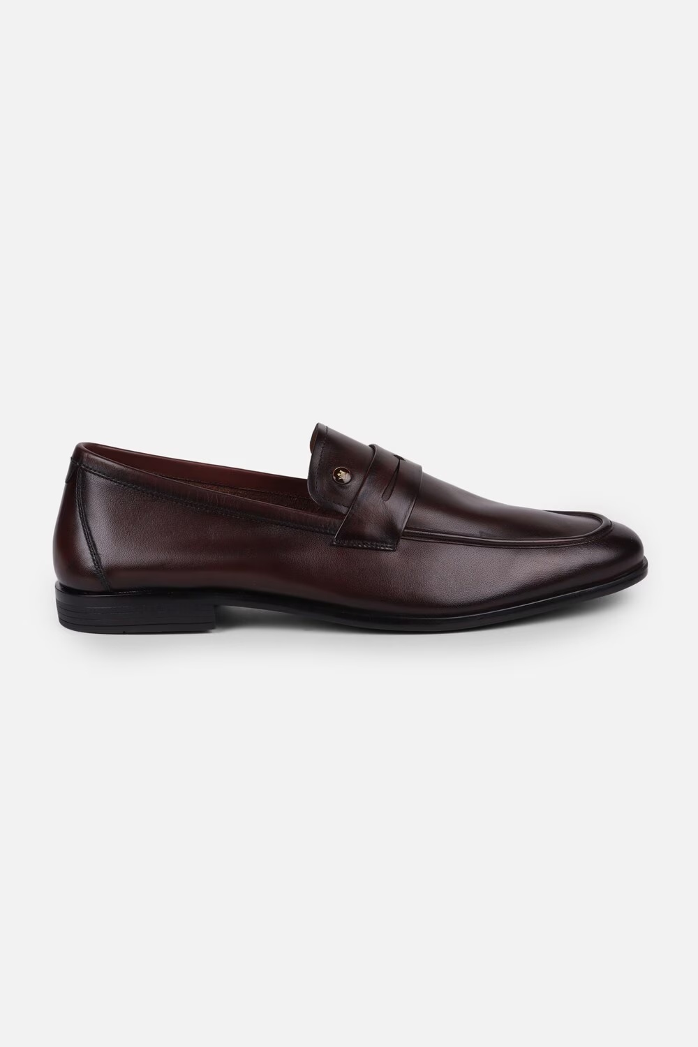 Men Brown Leather Slip Ons-Brown
