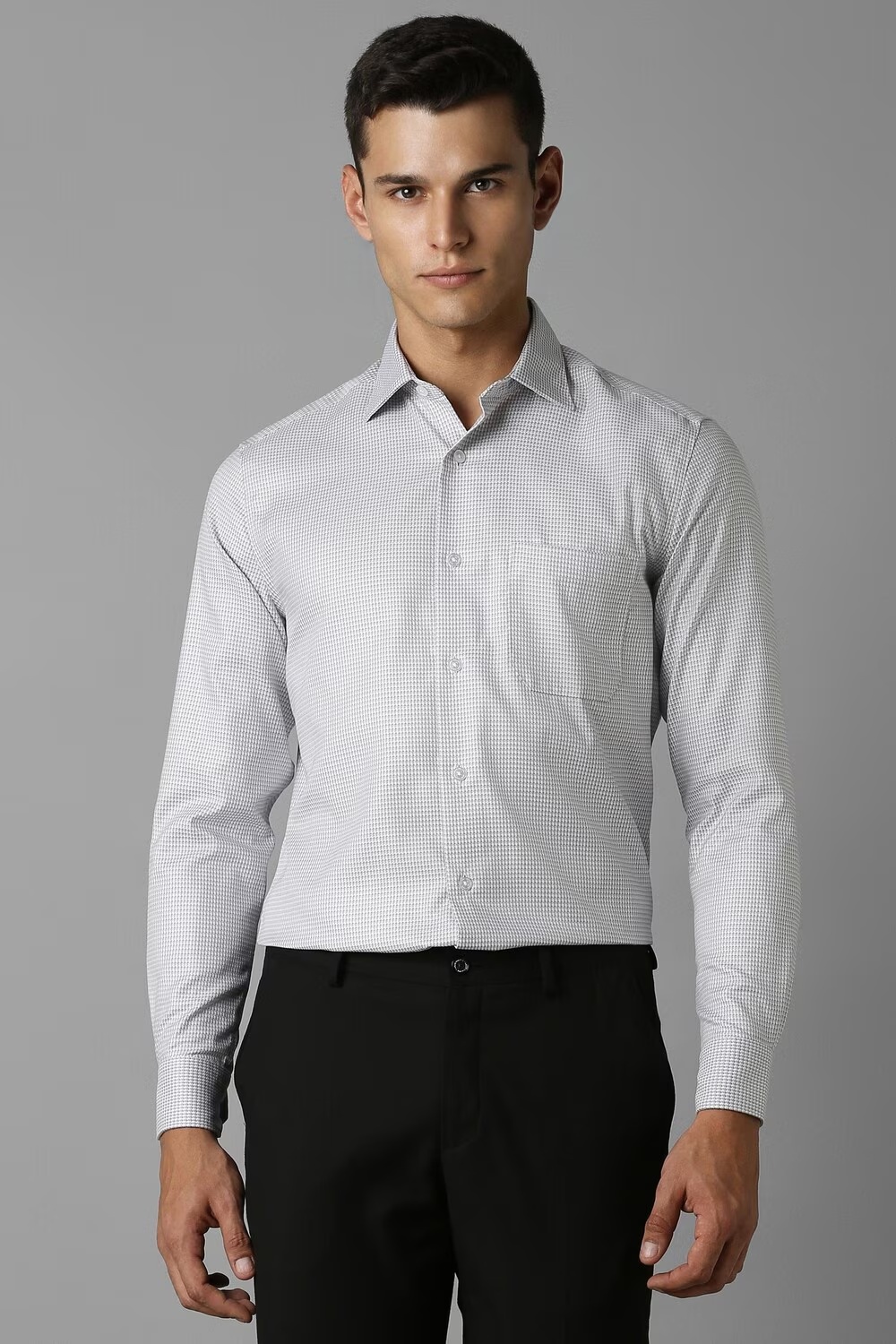 Men Grey Classic Fit Print Full Sleeves Formal Shirt-Grey