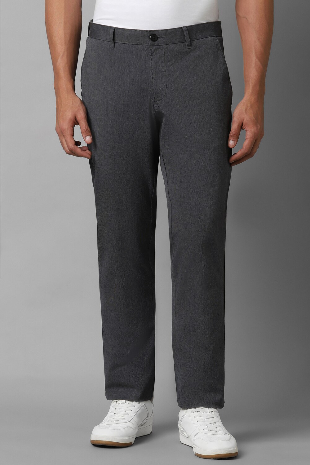 Men Grey Slim Fit Print Flat Front Casual Trousers-Grey