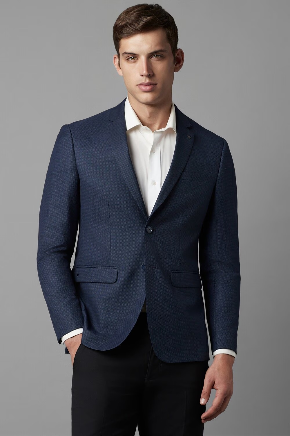Men Navy Slim Fit Textured Formal Blazer-Navy