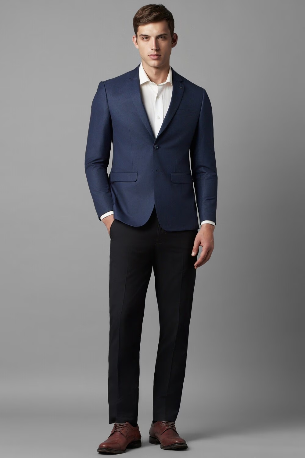 Men Navy Slim Fit Textured Formal Blazer-Navy