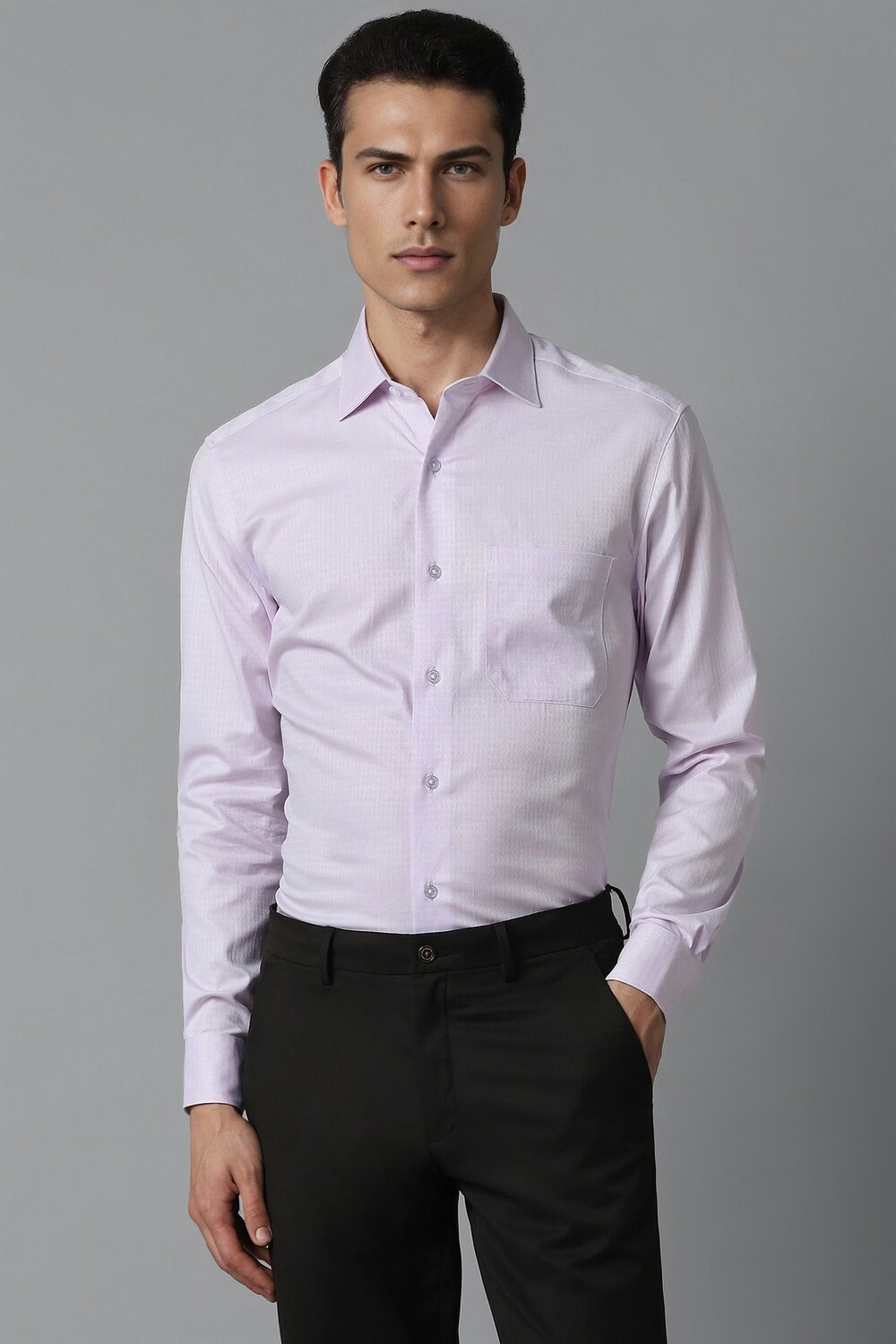 Men Lilac Classic Fit Textured Full Sleeves Formal Shirt-Lilac