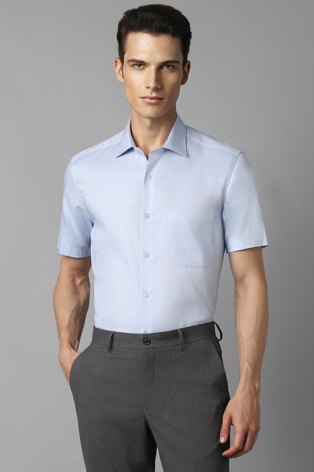 Men Blue Classic Fit Textured Half Sleeves Formal Shirt-Blue