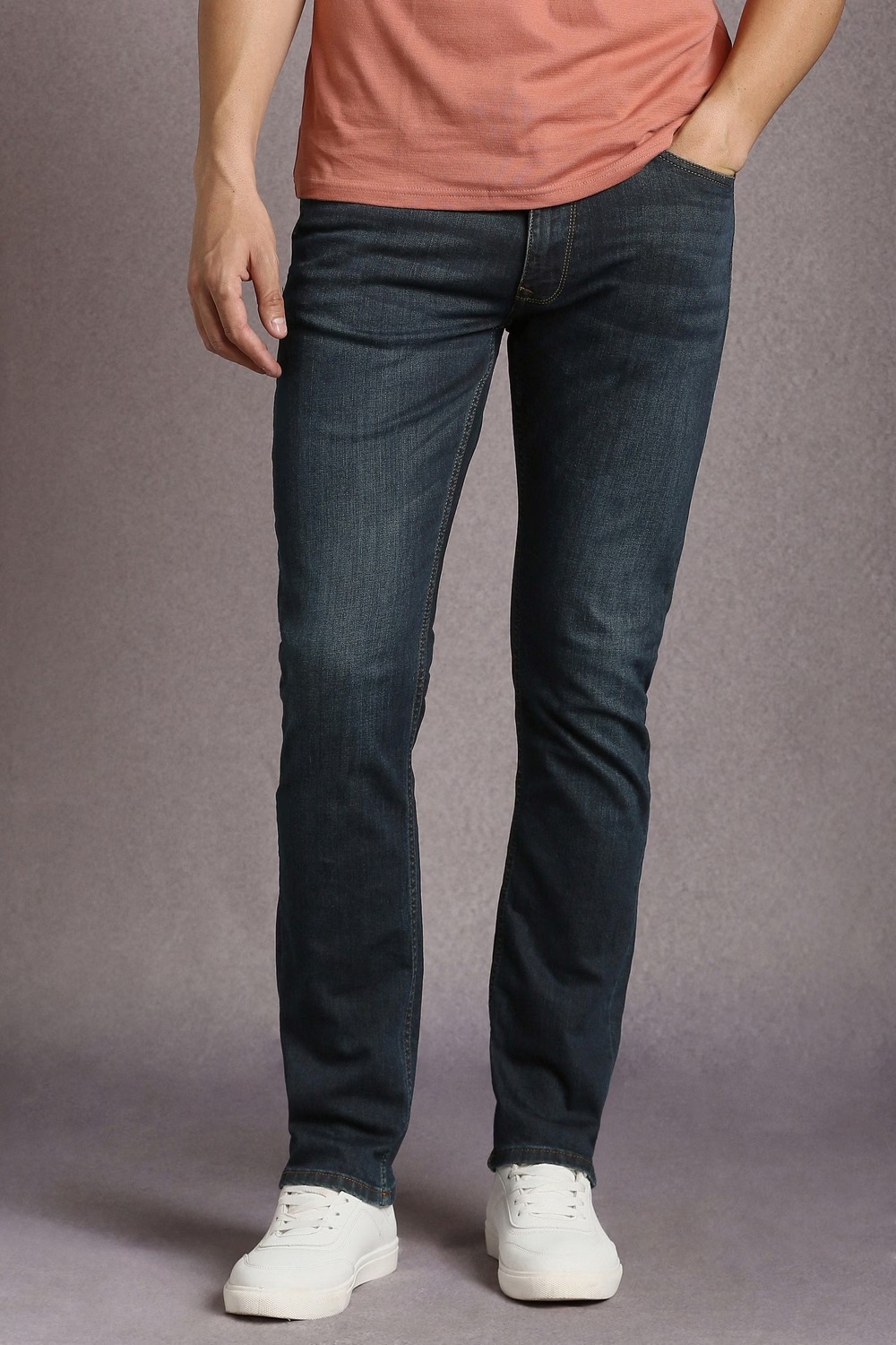 Men Navy Mid Slim Fit Jeans-Navy