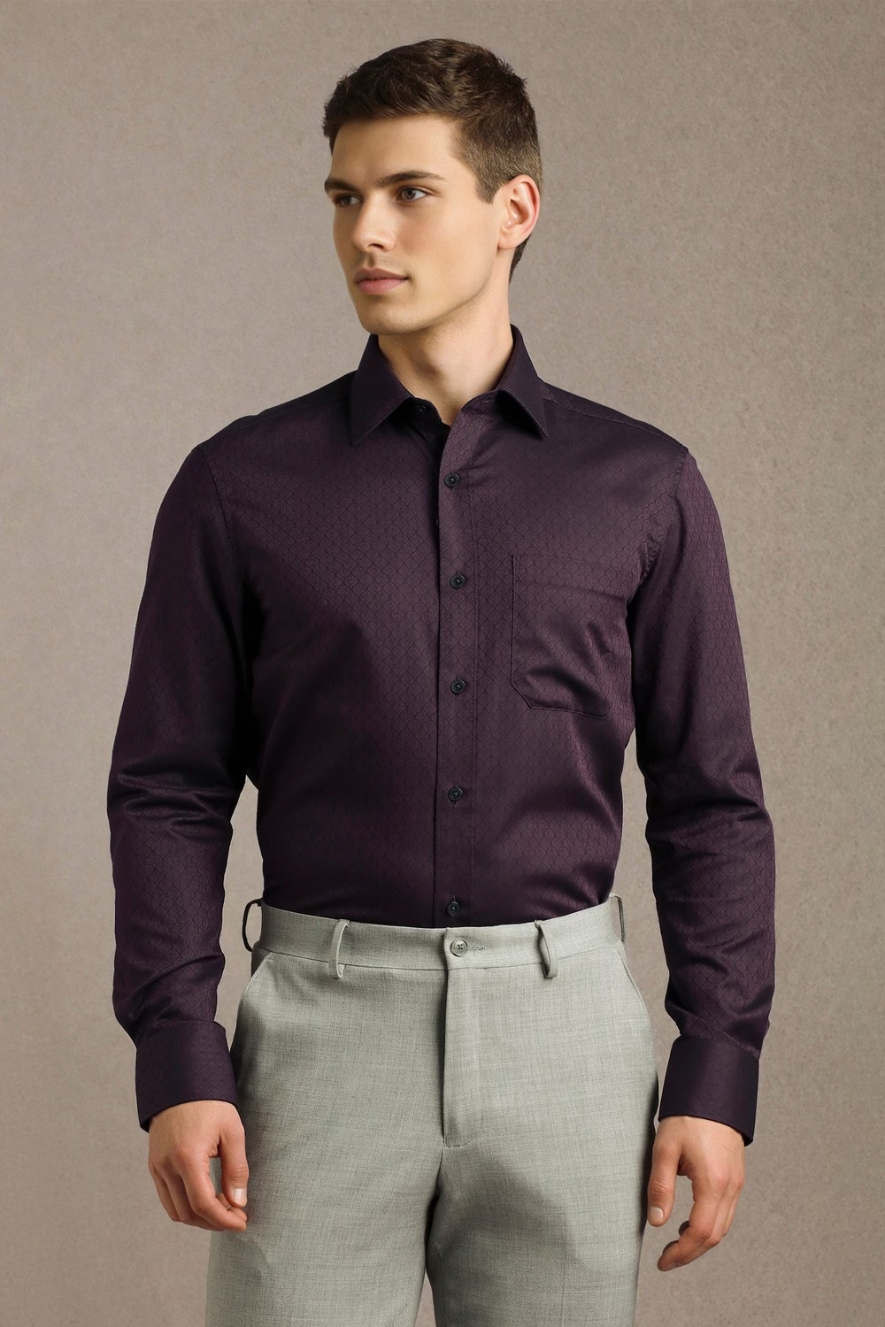 Men Wine Print Full Sleeves Formal Shirt-Wine