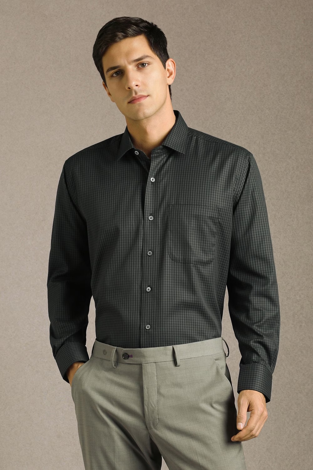Men Grey Check Full Sleeves Formal Shirt-Grey