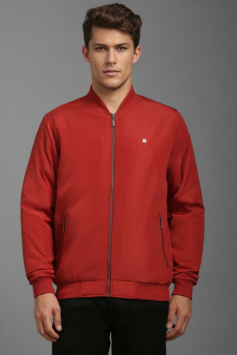 Men Casual Red Solid Jackets-Red