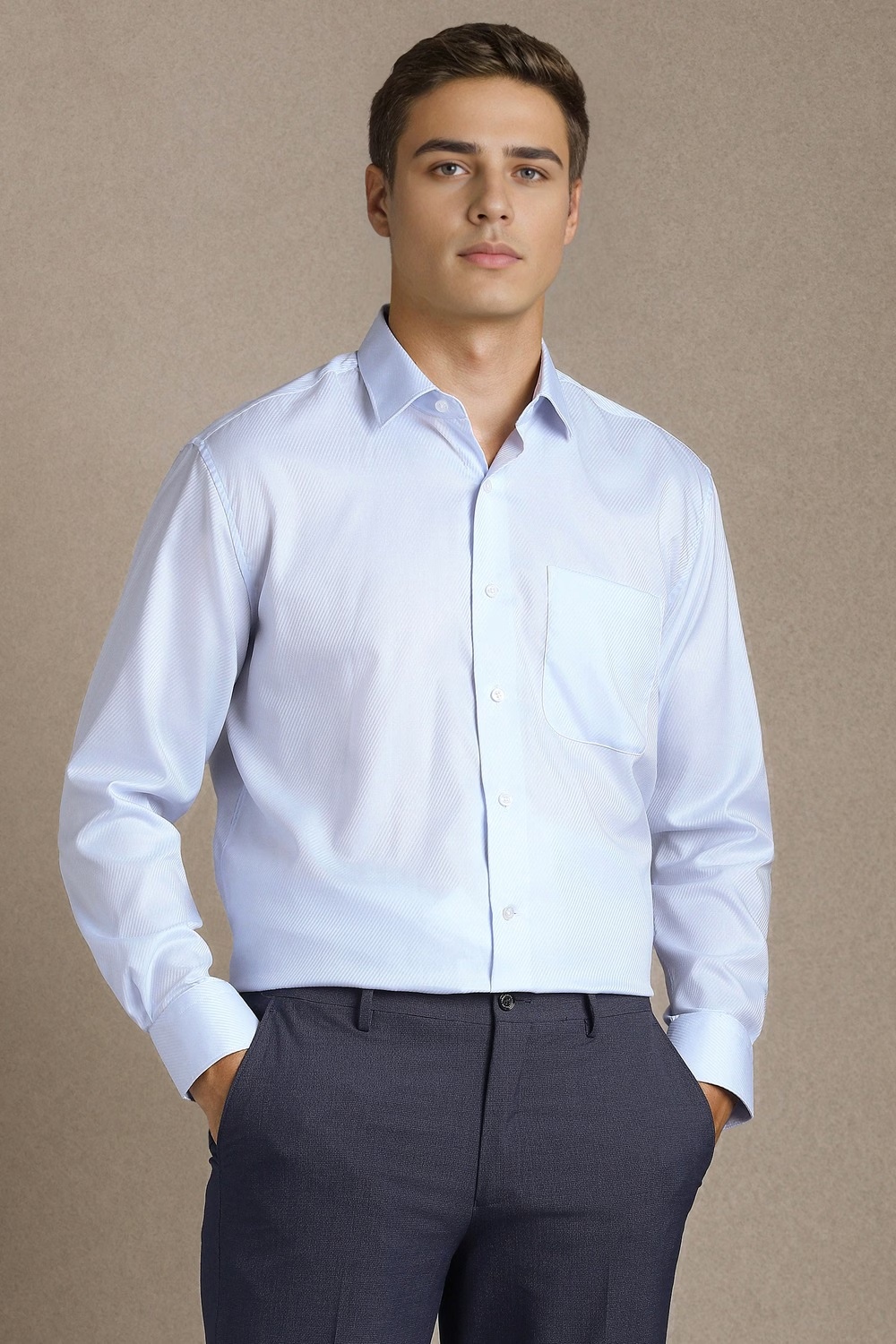 Men Light Blue Textured Full Sleeves Formal Shirt-Light Blue
