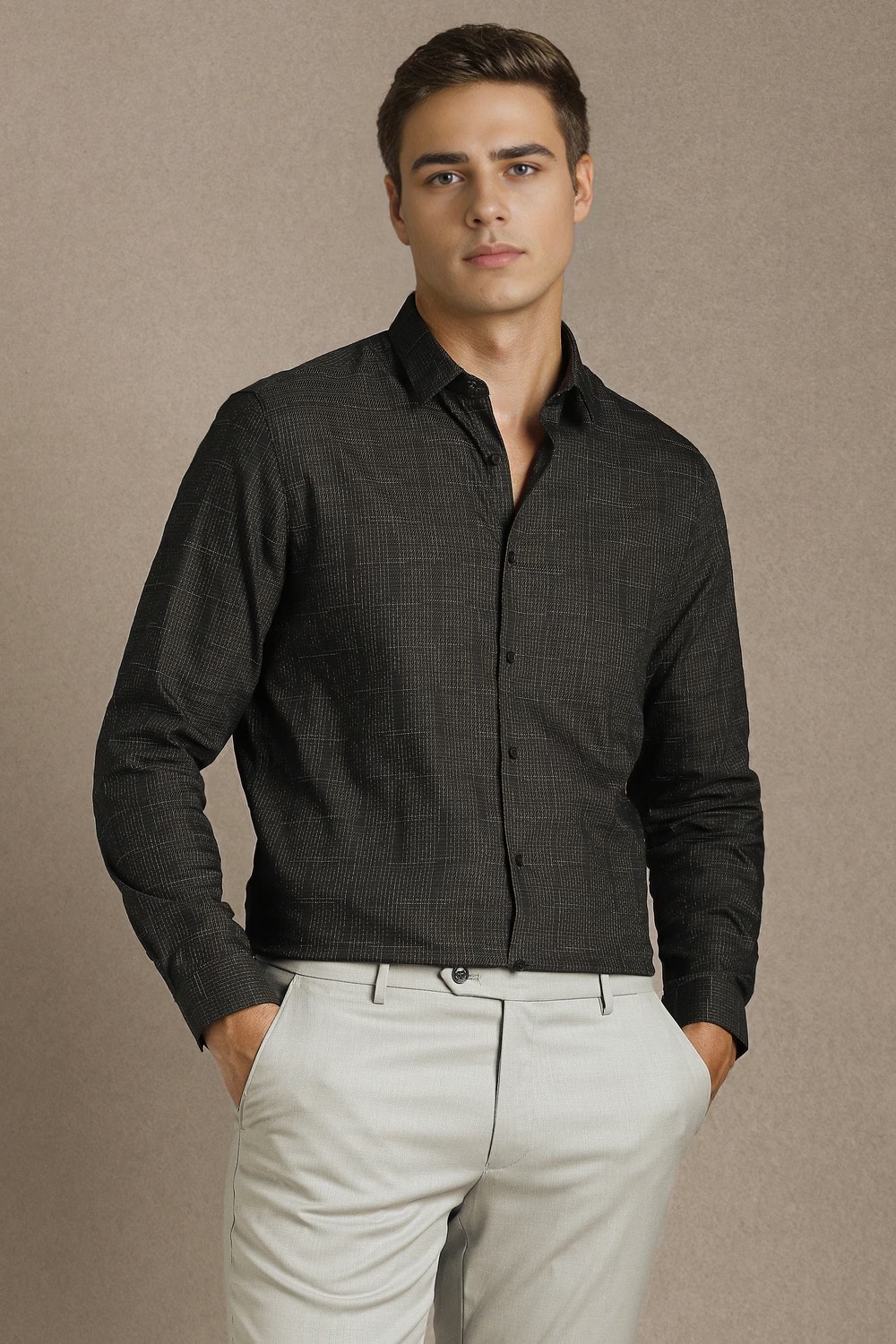 Men Black Check Full Sleeves Casual Shirt-Black