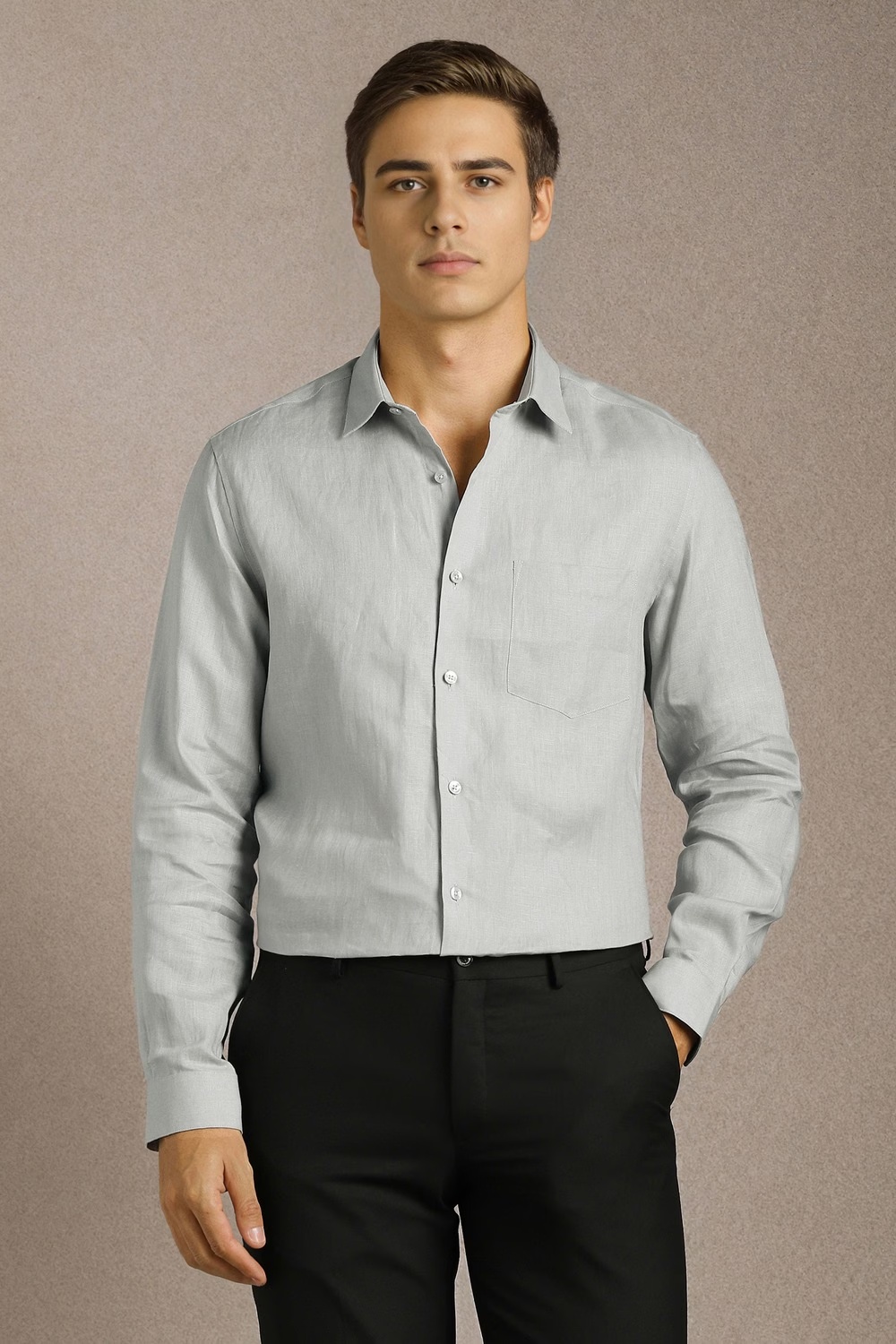 Men Grey Solid Full Sleeves Formal Shirt-Grey