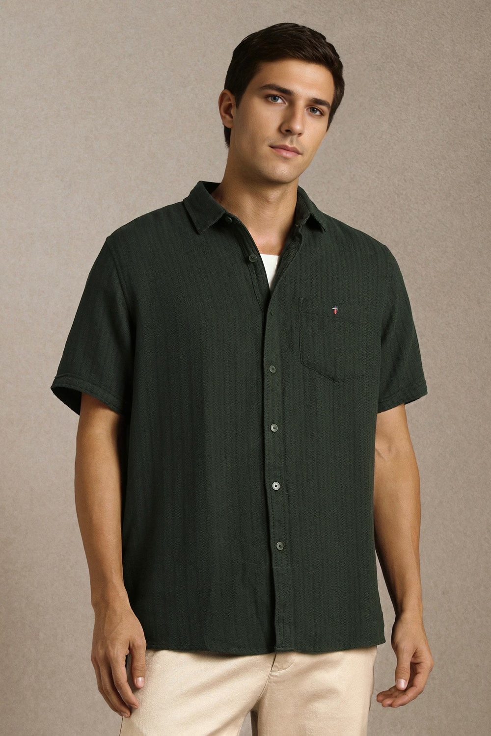 Men Green Textured Half Sleeves Casual Shirt-Green 1 23126-men-green-textured-half-sleeves-casual-shirt-green-1.jpg