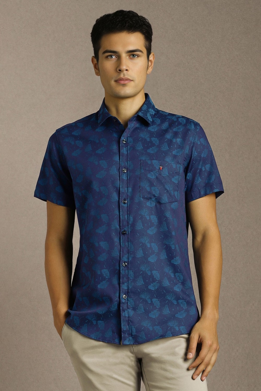 Men Blue Print Half Sleeves Casual Shirt-Blue