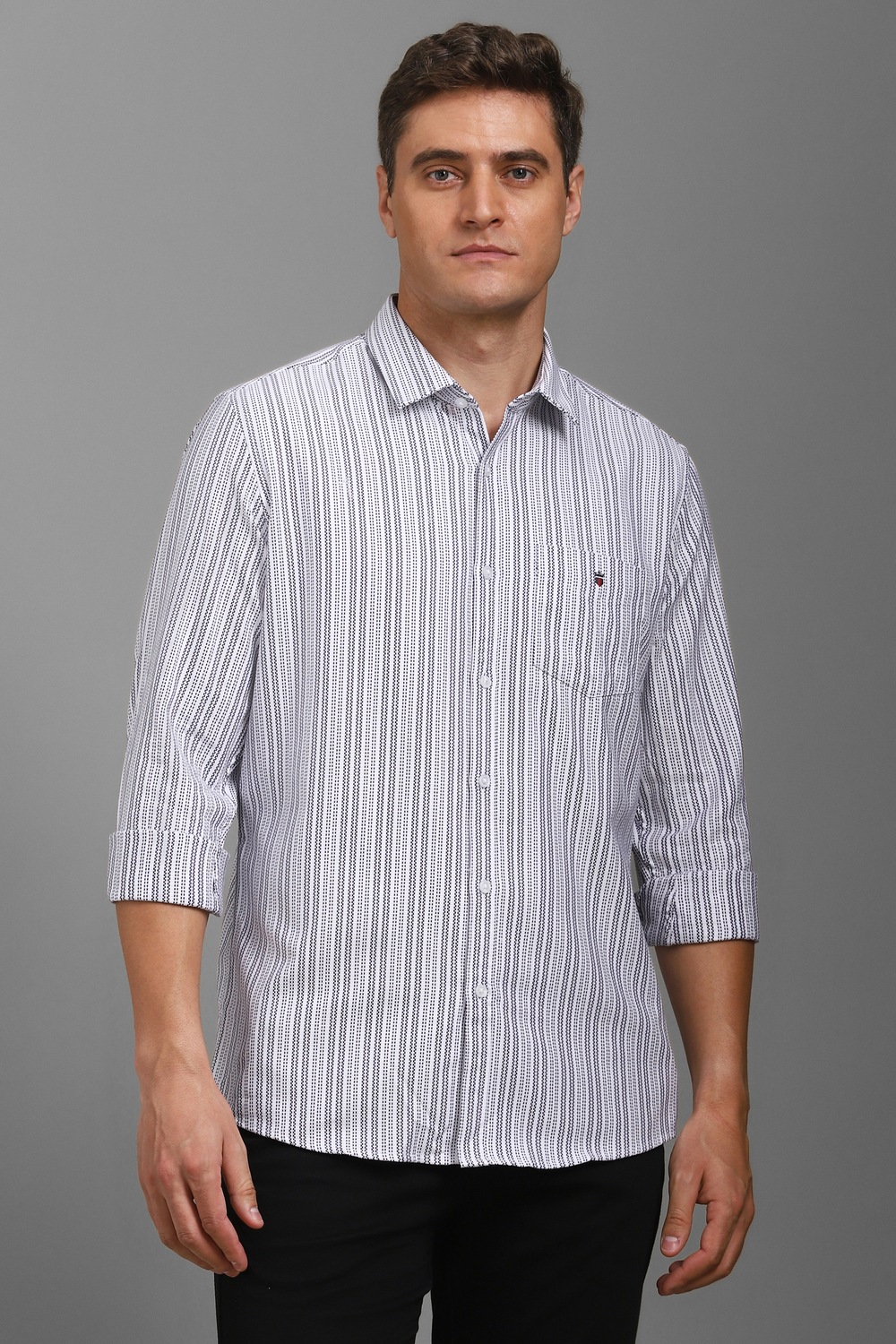 Men White Slim Fit Stripe Full Sleeves Casual Shirt-White